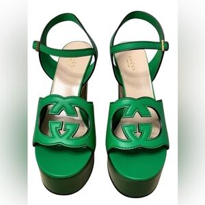 Gucci Shamarock Green Women's platform Sandal heels size 36